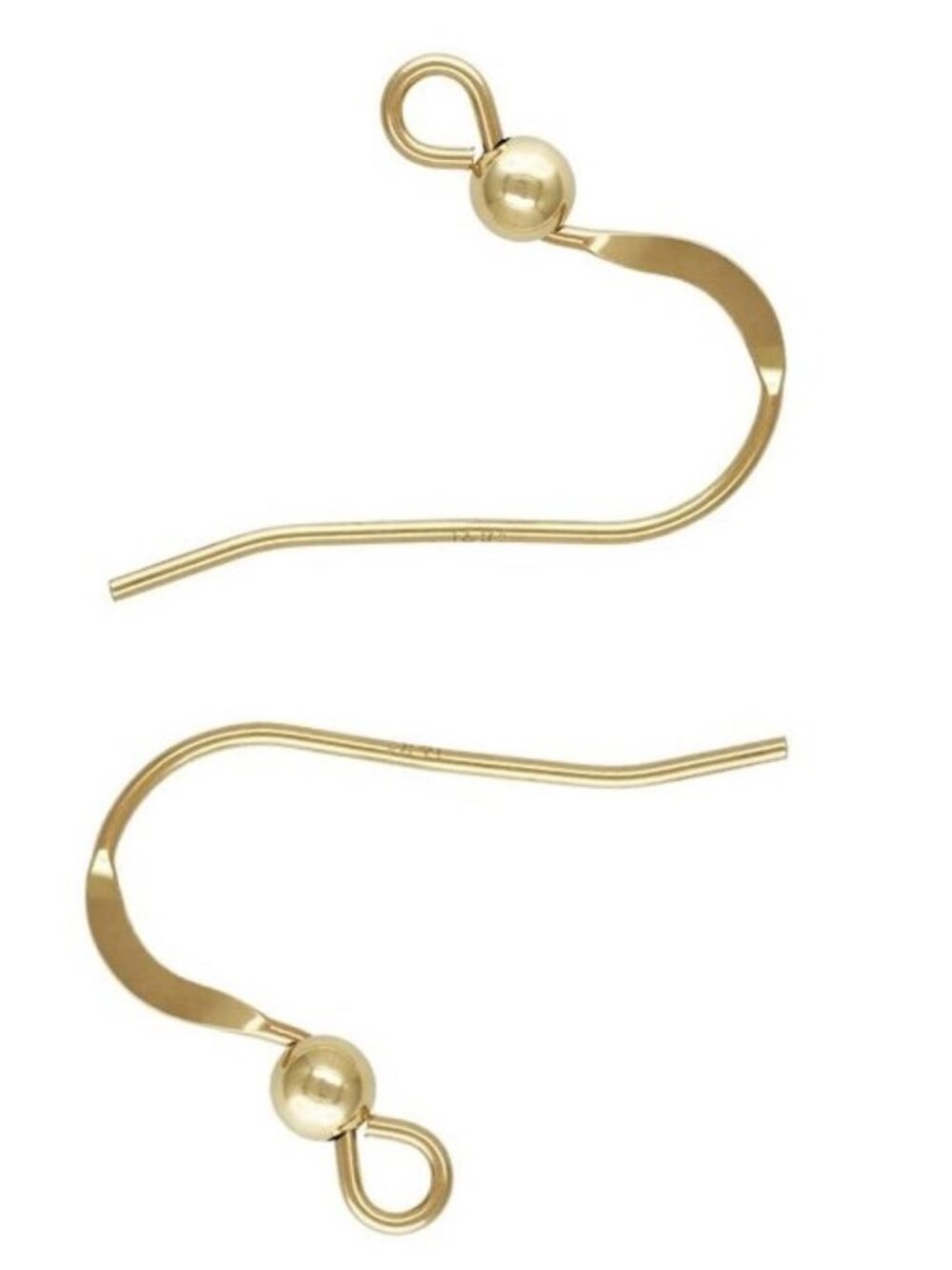 Solid 14K Yellow Gold French Hook Ear Wires with 3mm Ball - 1 Pair, Made in USA